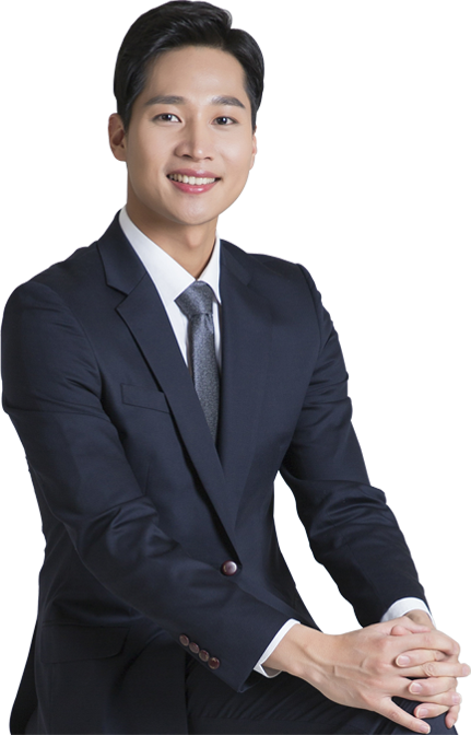 Professional man in a blue suit sitting and smiling